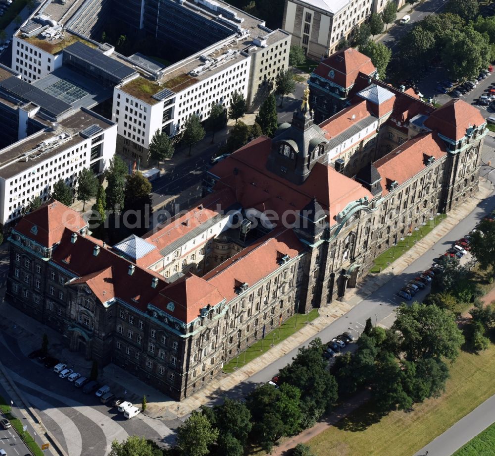 Aerial image Dresden - Administrative building of the State Authority Saechsische Staatskanzlei in Dresden in the state Saxony