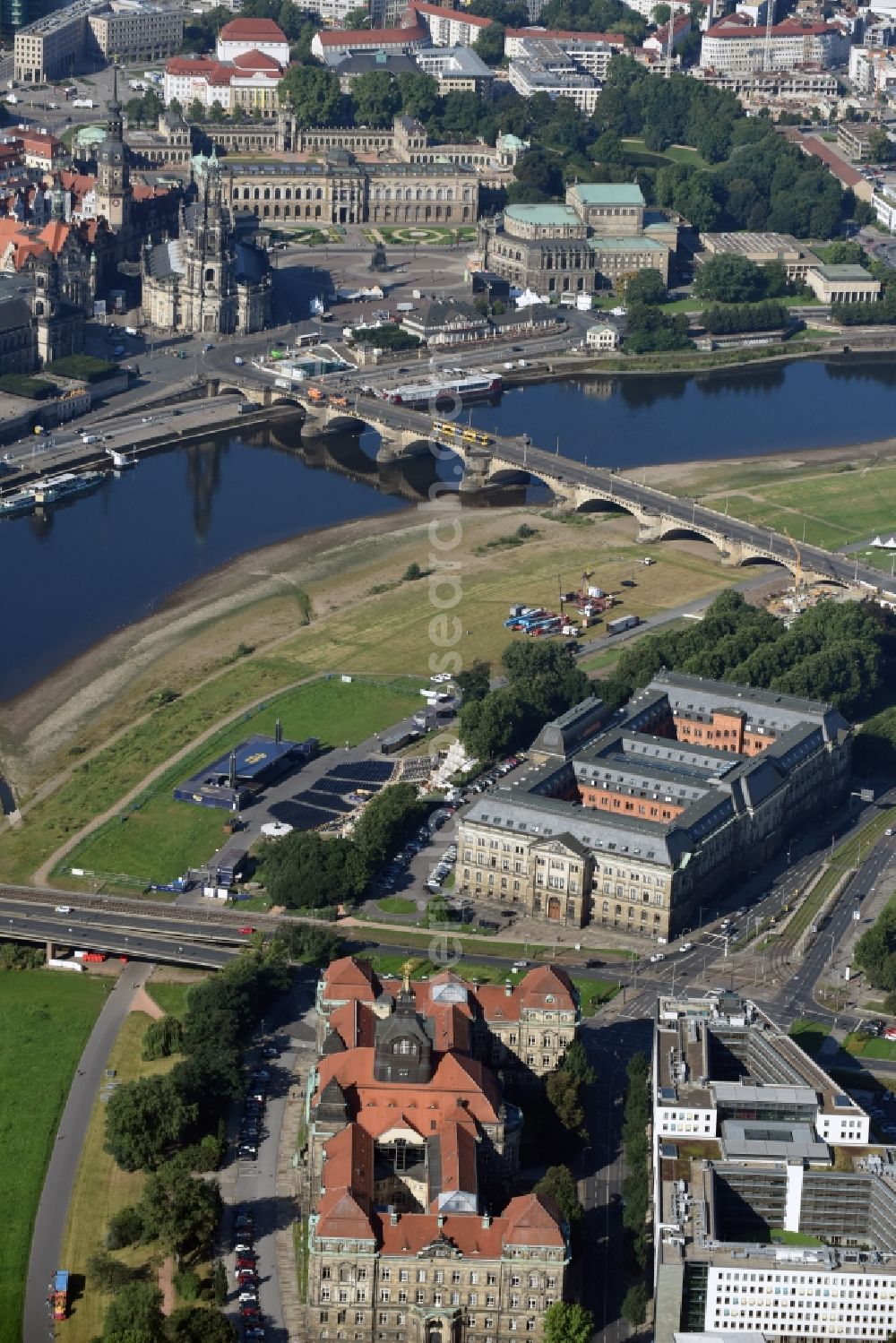 Dresden from above - Administrative building of the State Authority Saechsische Staatskanzlei in Dresden in the state Saxony