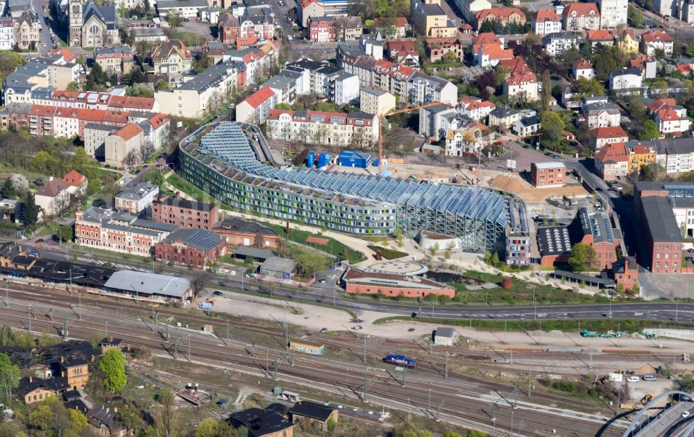 Aerial image Dessau - Administrative building of the State Authority UBA Umweltbundesamt Woerlitzer Platz in Dessau in the state Saxony-Anhalt, Germany