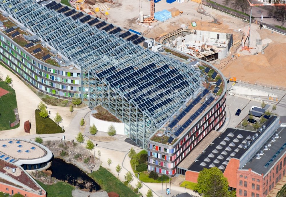 Dessau from above - Administrative building of the State Authority UBA Umweltbundesamt Woerlitzer Platz in Dessau in the state Saxony-Anhalt, Germany