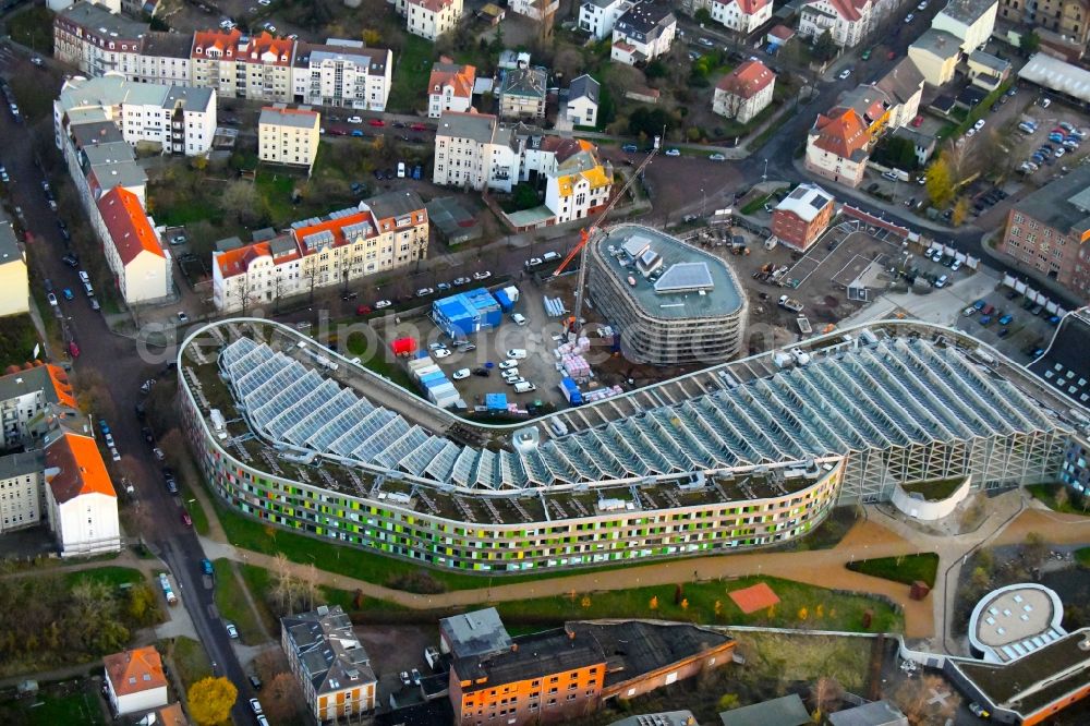 Dessau from above - Administrative building of the State Authority UBA Umweltbundesamt Woerlitzer Platz in Dessau in the state Saxony-Anhalt, Germany