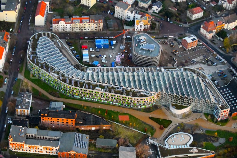 Dessau from the bird's eye view: Administrative building of the State Authority UBA Umweltbundesamt Woerlitzer Platz in Dessau in the state Saxony-Anhalt, Germany