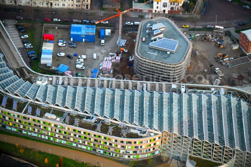 Aerial image Dessau - Administrative building of the State Authority UBA Umweltbundesamt Woerlitzer Platz in Dessau in the state Saxony-Anhalt, Germany