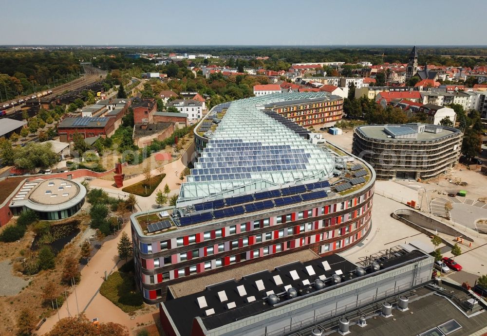 Dessau from the bird's eye view: Administrative building of the State Authority UBA Umweltbundesamt Woerlitzer Platz in Dessau in the state Saxony-Anhalt, Germany