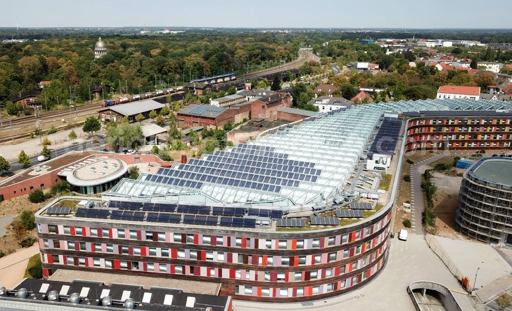 Aerial photograph Dessau - Administrative building of the State Authority UBA Umweltbundesamt Woerlitzer Platz in Dessau in the state Saxony-Anhalt, Germany