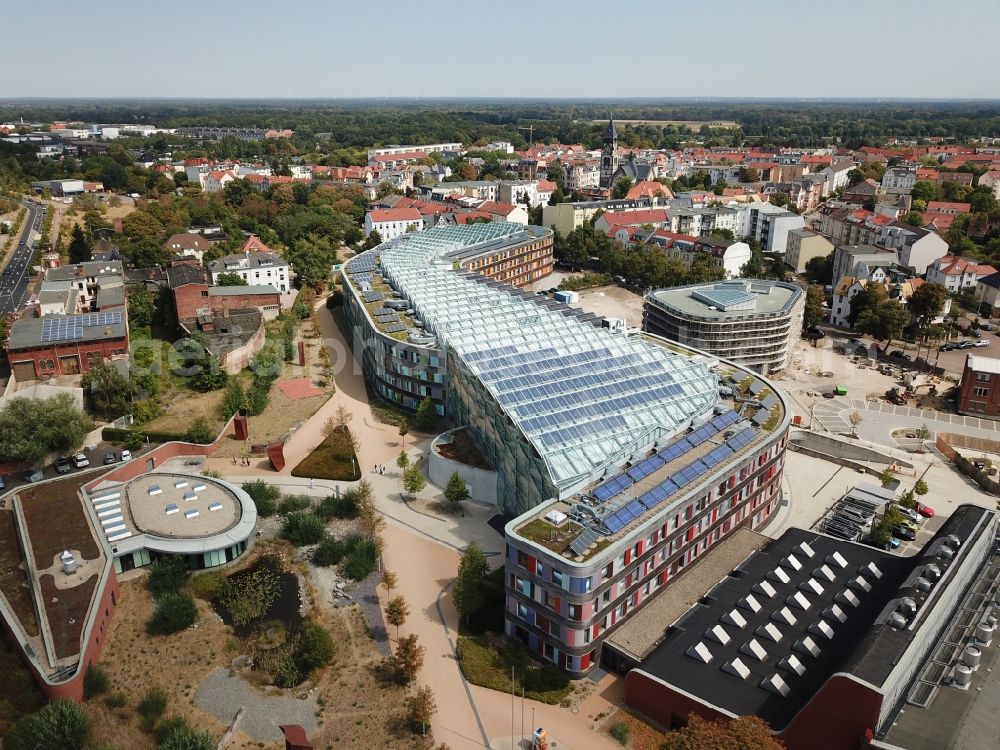 Dessau from above - Administrative building of the State Authority UBA Umweltbundesamt Woerlitzer Platz in Dessau in the state Saxony-Anhalt, Germany