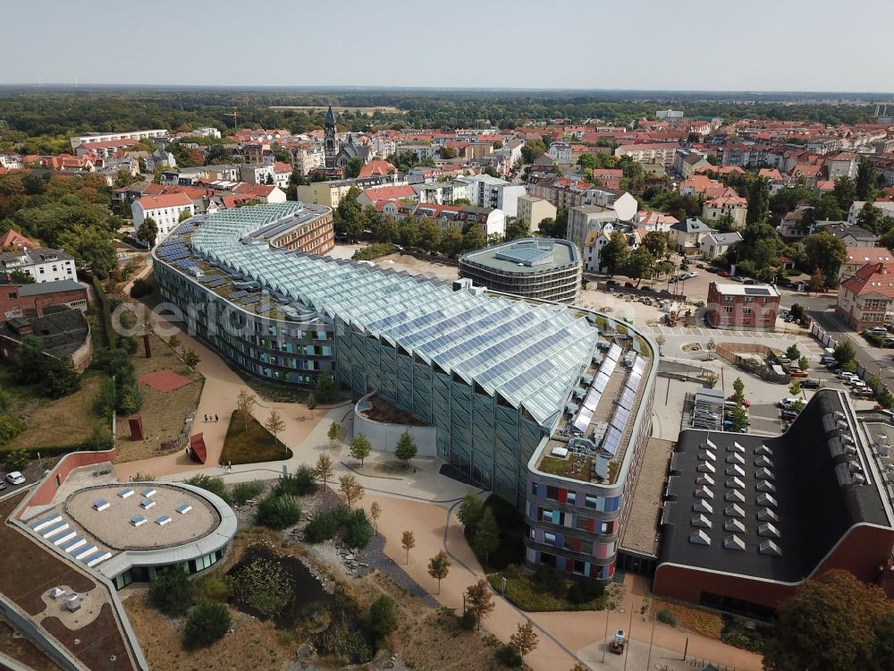 Dessau from the bird's eye view: Administrative building of the State Authority UBA Umweltbundesamt Woerlitzer Platz in Dessau in the state Saxony-Anhalt, Germany