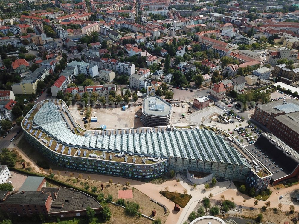 Dessau from above - Administrative building of the State Authority UBA Umweltbundesamt Woerlitzer Platz in Dessau in the state Saxony-Anhalt, Germany