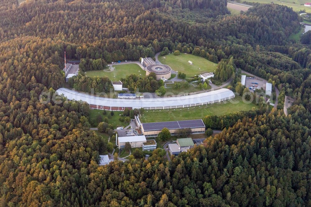 Überlingen from above - Administrative building of the State Authority Zweckverband Bodensee-Wasserversorgung in Ueberlingen in the state Baden-Wurttemberg, Germany