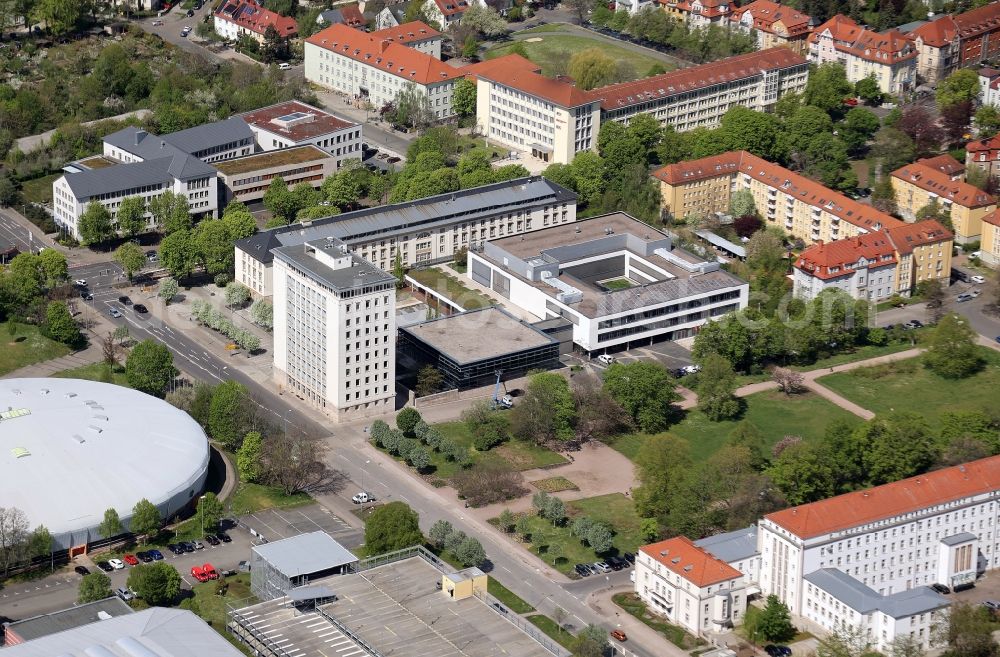 Aerial image Erfurt - Administrative building of the State Authority des Thueringer Landtag on Juergen-Fuchs-Strasse in Erfurt in the state Thuringia, Germany