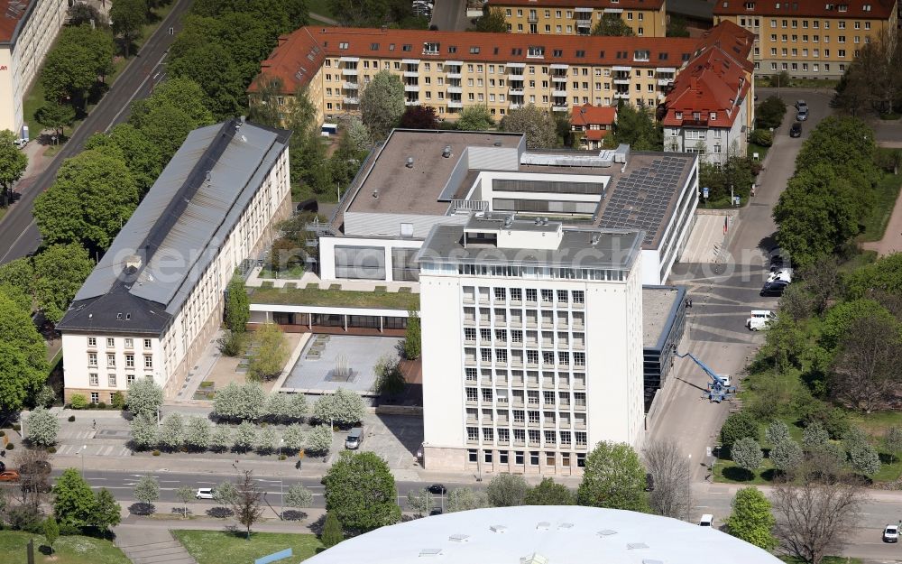 Aerial photograph Erfurt - Administrative building of the State Authority des Thueringer Landtag on Juergen-Fuchs-Strasse in Erfurt in the state Thuringia, Germany