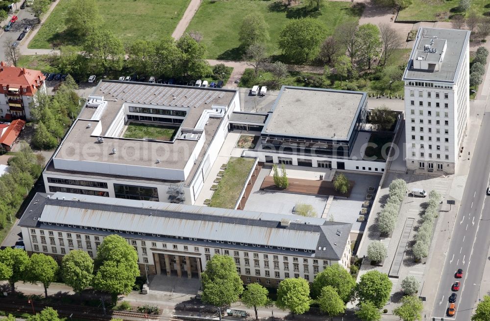 Erfurt from the bird's eye view: Administrative building of the State Authority des Thueringer Landtag on Juergen-Fuchs-Strasse in Erfurt in the state Thuringia, Germany