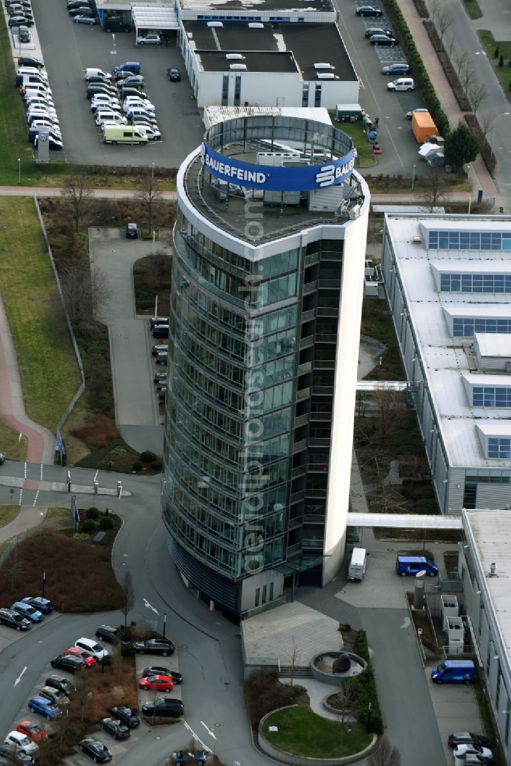 Zeulenroda-Triebes from above - Administration building of the company Bauerfeind AG an der Triebeser Strasse in Zeulenroda-Triebes in the state Thuringia