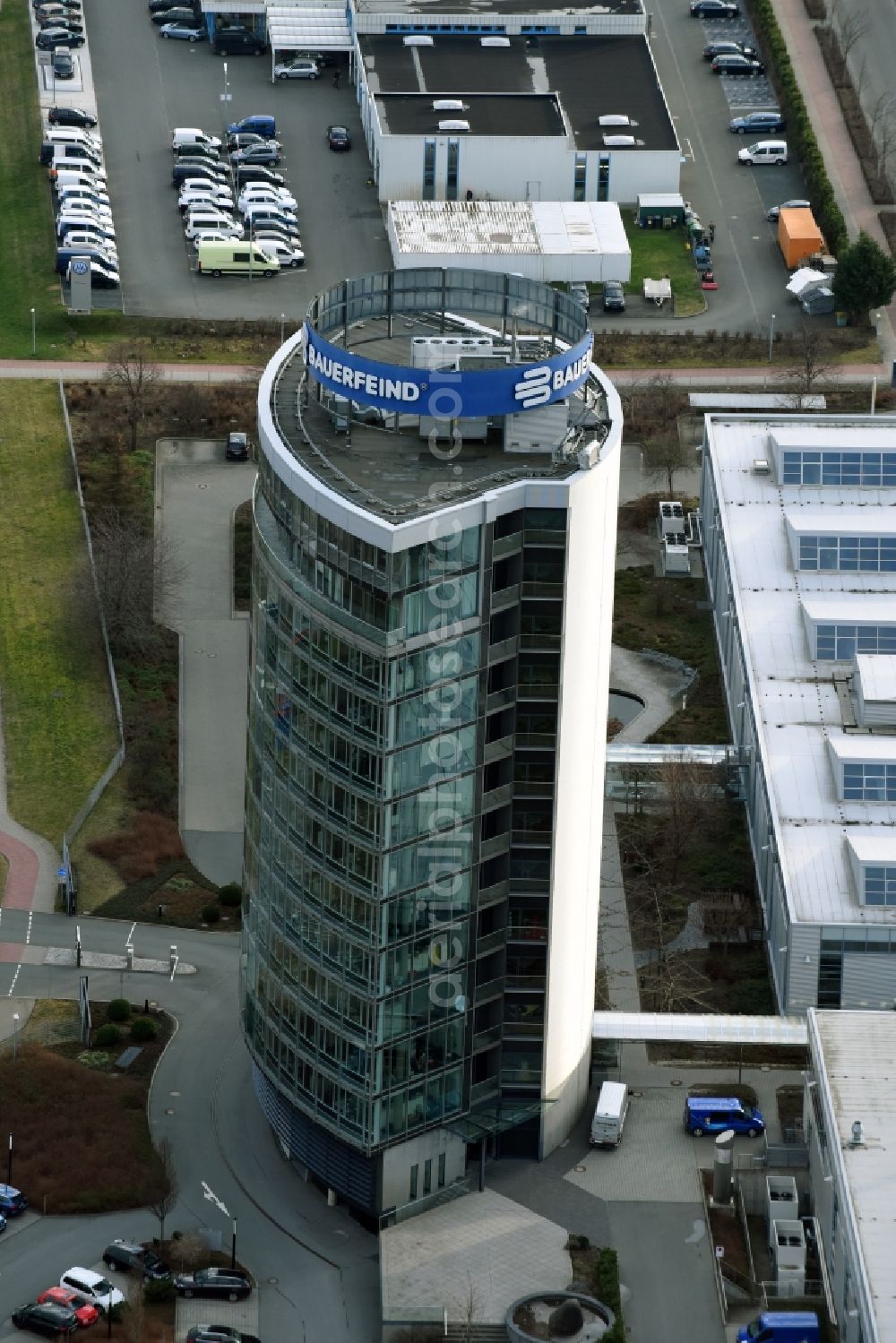 Zeulenroda-Triebes from the bird's eye view: Administration building of the company Bauerfeind AG an der Triebeser Strasse in Zeulenroda-Triebes in the state Thuringia