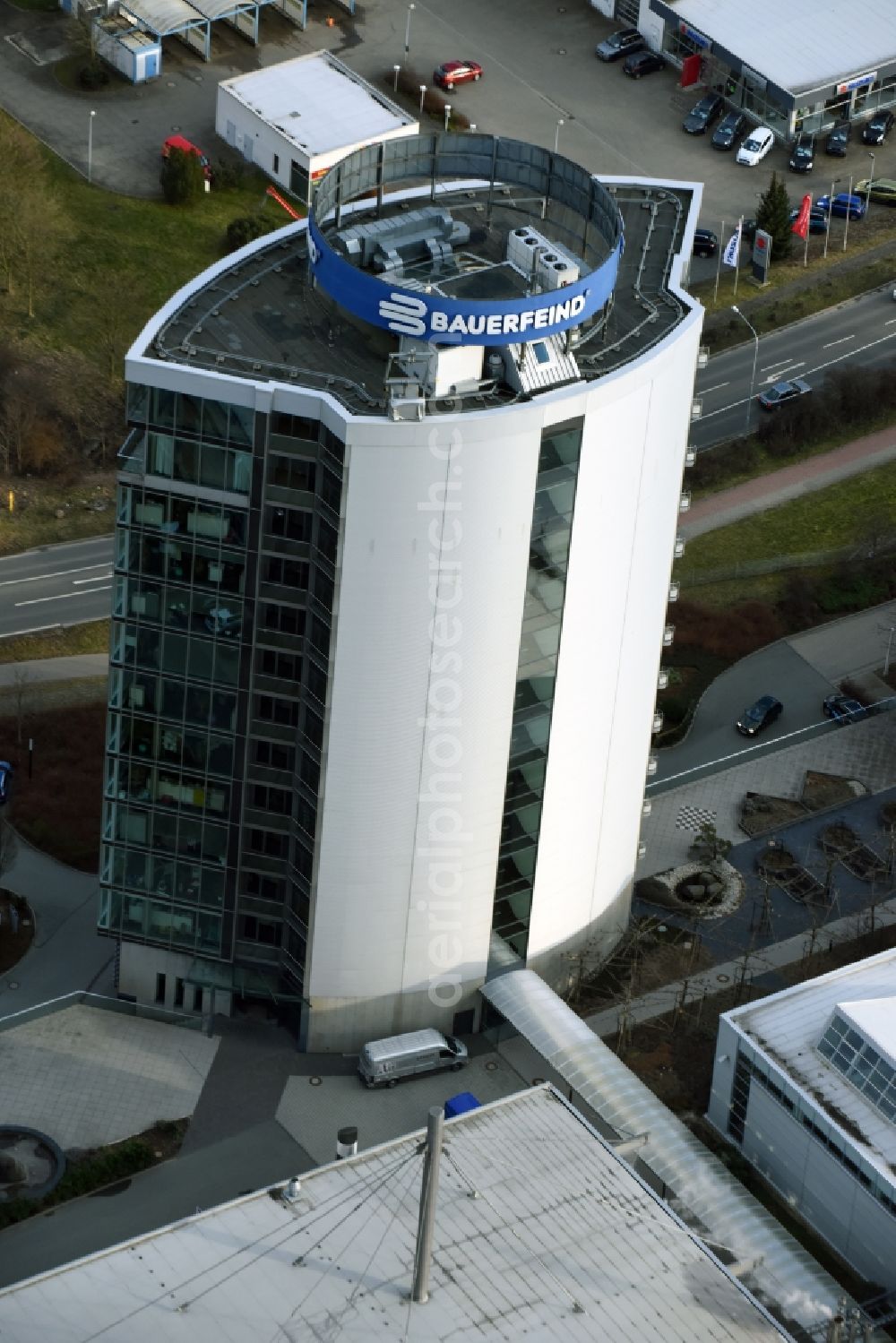 Zeulenroda-Triebes from above - Administration building of the company Bauerfeind AG an der Triebeser Strasse in Zeulenroda-Triebes in the state Thuringia