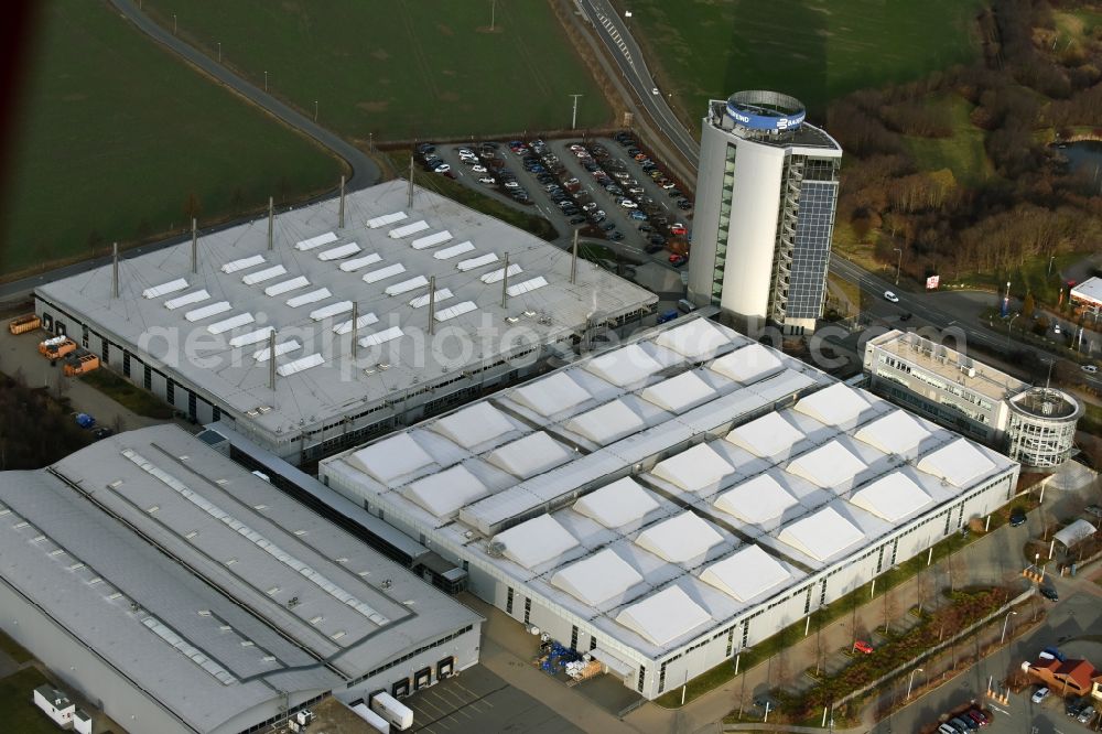 Zeulenroda-Triebes from the bird's eye view: Administration building of the company Bauerfeind AG an der Triebeser Strasse in Zeulenroda-Triebes in the state Thuringia