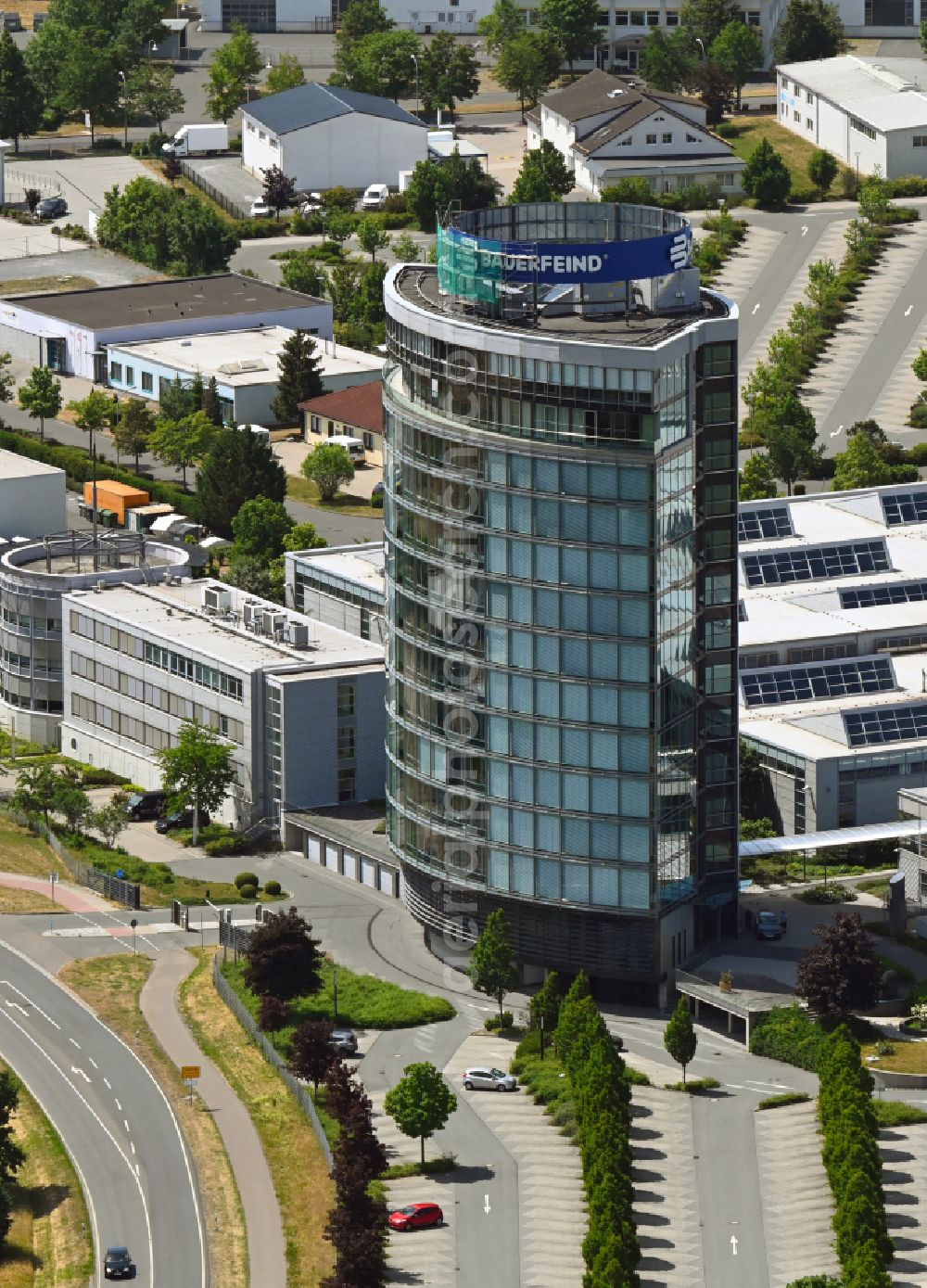 Zeulenroda-Triebes from the bird's eye view: Administration building of the company Bauerfeind AG an der Triebeser Strasse in Zeulenroda-Triebes in the state Thuringia