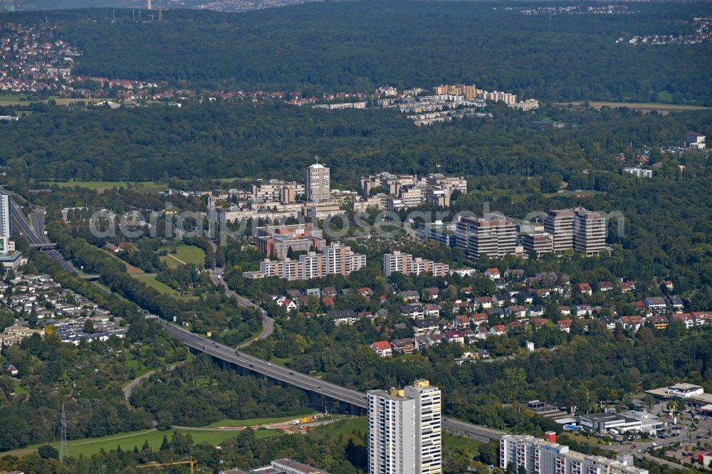 Stuttgart from the bird's eye view: Administration building of the company Daimler AG - Mercedes Benz in the Schelmenwasenstrasse in Stuttgart in the state Baden-Wuerttemberg