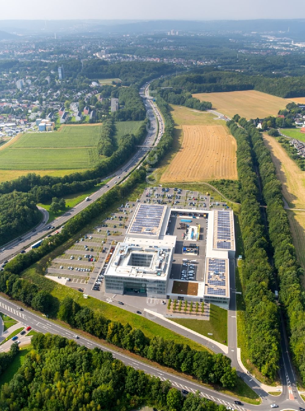 Hagen from above - Administration building of the company - Energieunternehmen Enervie in Hagen in the state North Rhine-Westphalia