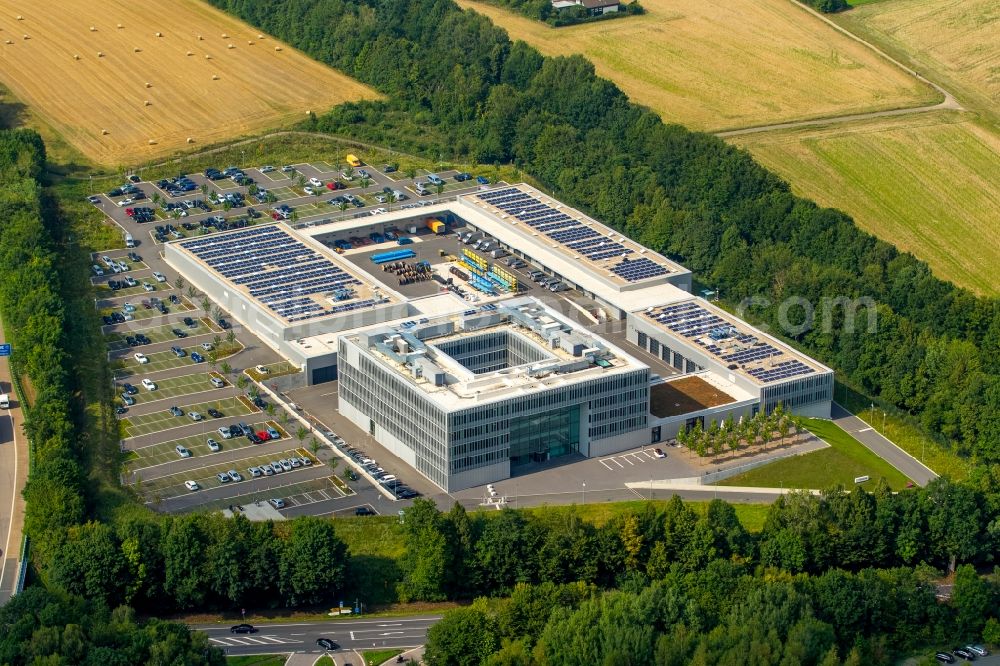 Hagen from the bird's eye view: Administration building of the company - Energieunternehmen Enervie in Hagen in the state North Rhine-Westphalia