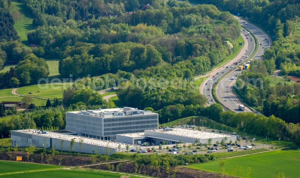 Hagen from above - Administration building of the company ENERVIE - Suedwestfalen Energie und Wasser AG in Hagen in the state North Rhine-Westphalia