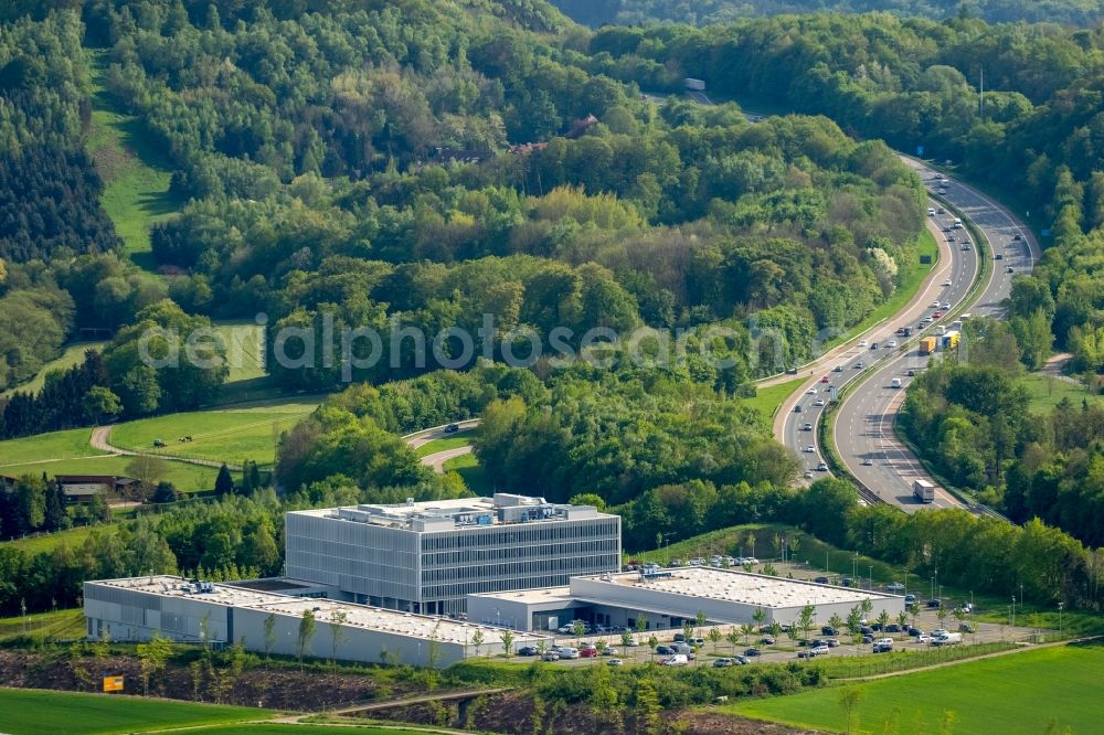 Hagen from the bird's eye view: Administration building of the company ENERVIE - Suedwestfalen Energie und Wasser AG in Hagen in the state North Rhine-Westphalia