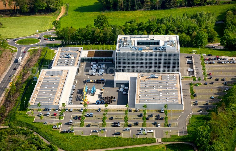 Hagen from above - Administration building of the company ENERVIE - Suedwestfalen Energie und Wasser AG in Hagen in the state North Rhine-Westphalia