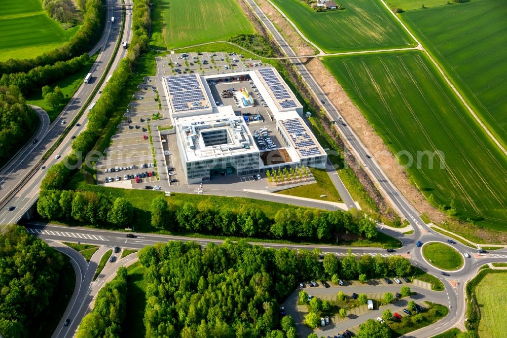 Hagen from above - Administration building of the company ENERVIE - Suedwestfalen Energie und Wasser AG in Hagen in the state North Rhine-Westphalia