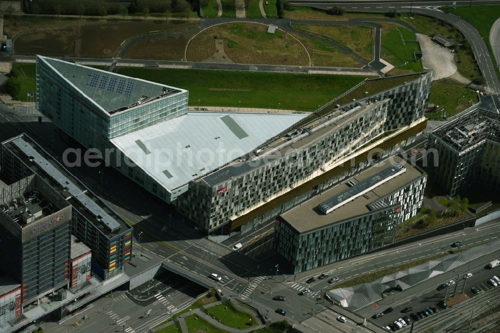 Lille from above - Administration building of the company Center For The French railway company SNCF Registration Office in Lille in Nord-Pas-de-Calais Picardy, France