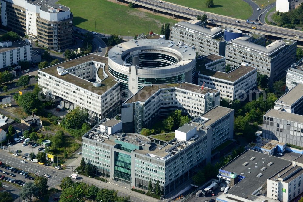 Offenbach am Main from above - Administration building of the company of HELABA Hessischen Landesbank and AREVA in Offenbach am Main in the state Hesse