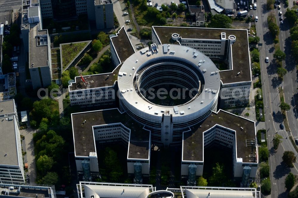 Offenbach am Main from the bird's eye view: Administration building of the company of HELABA Hessischen Landesbank and AREVA in Offenbach am Main in the state Hesse