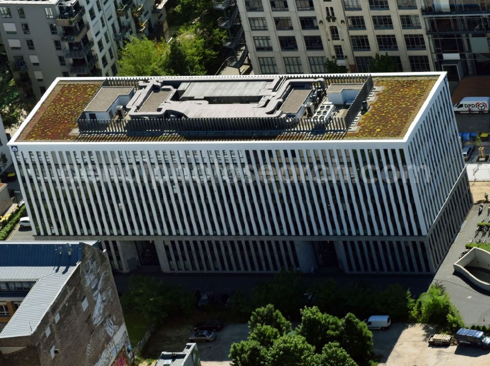 Berlin from above - Administration building of the company HOCHTIEF Solutions AG between of Koepenicker Str. and of Michaelkirchstrasse in Berlin, Germany