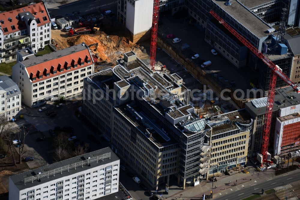 Leipzig from the bird's eye view: Administration building of the company Leipziger Verkehrsbetriebe (LVB) GmbH on Georgiring in the district Mitte in Leipzig in the state Saxony