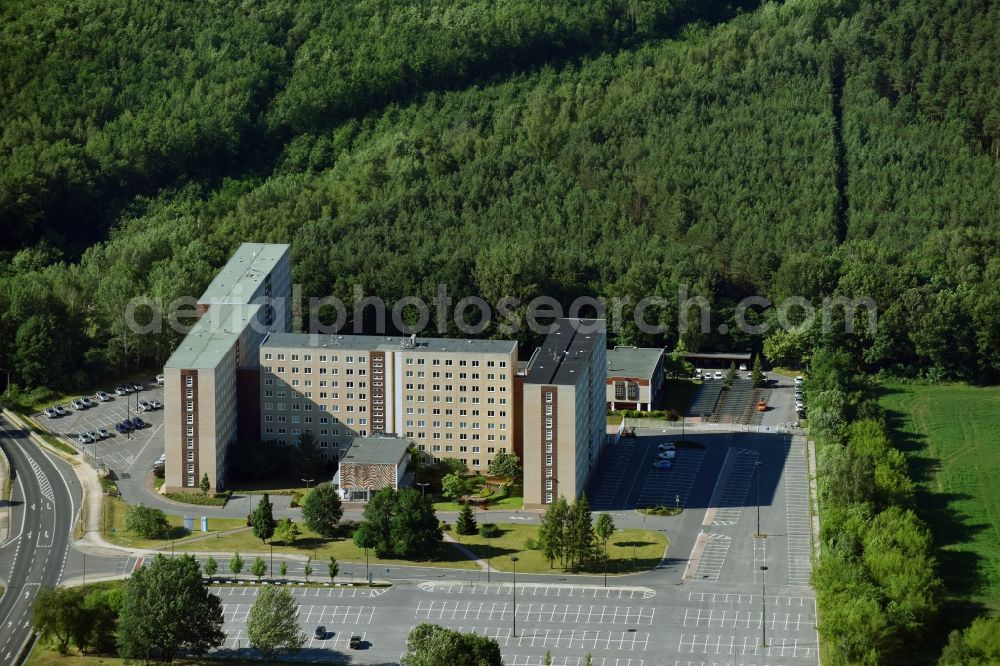 Senftenberg from the bird's eye view: Administration building of the company LMBV - Lausitzer and Mitteldeutsche Bergbau-Verwaltungsgesellschaft mbH on Knappenstrasse in Senftenberg in the state Brandenburg, Germany