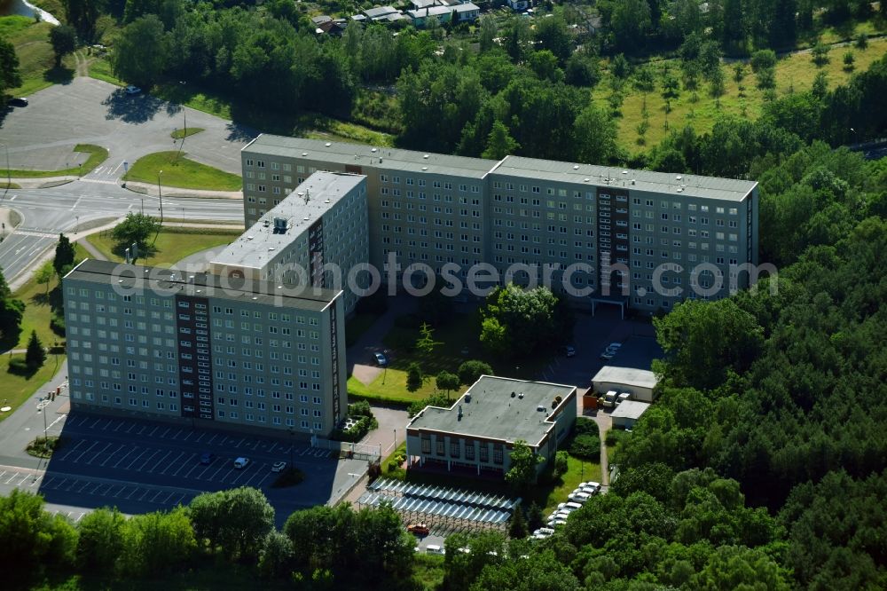 Senftenberg from the bird's eye view: Administration building of the company LMBV - Lausitzer and Mitteldeutsche Bergbau-Verwaltungsgesellschaft mbH on Knappenstrasse in Senftenberg in the state Brandenburg, Germany