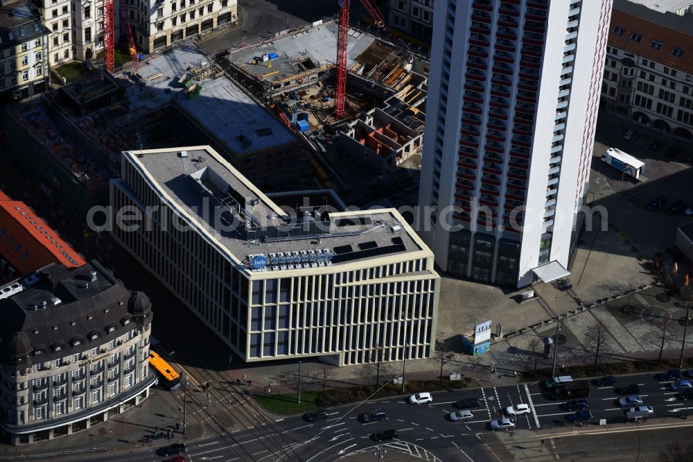 Aerial photograph Leipzig - Administration building of the company lwb Leipziger Wohnungs- and Baugesellschaft mbH on Wintergartenstrasse in the district Zentrum-Nord in Leipzig in the state Saxony