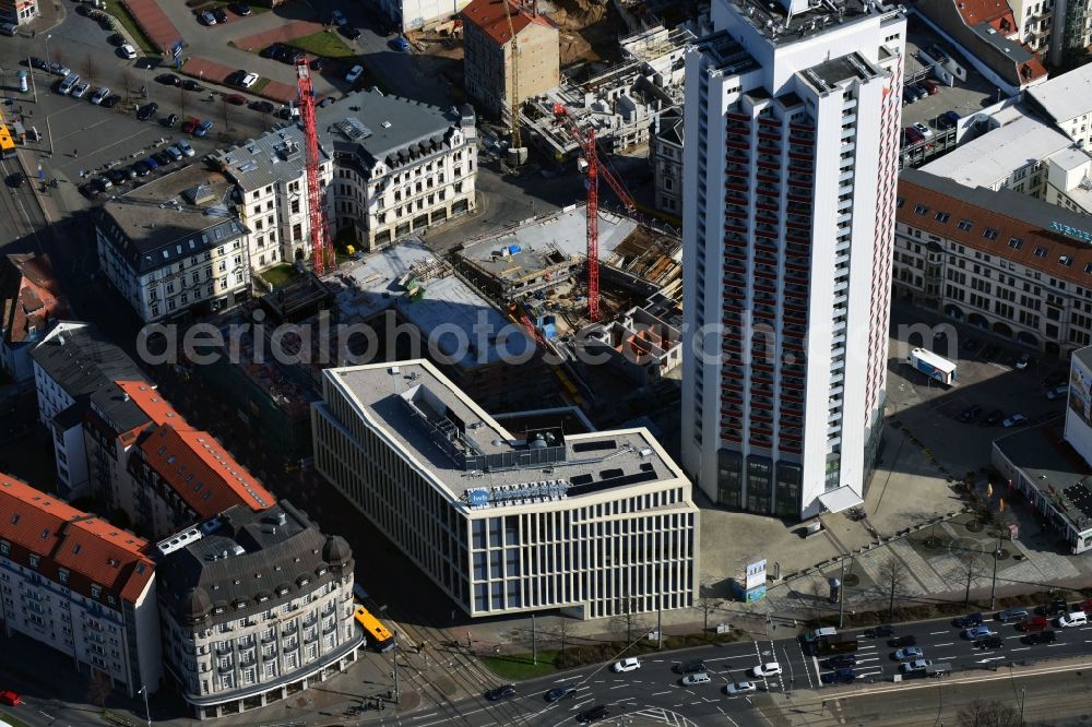 Leipzig from above - Administration building of the company lwb Leipziger Wohnungs- and Baugesellschaft mbH on Wintergartenstrasse in the district Zentrum-Nord in Leipzig in the state Saxony