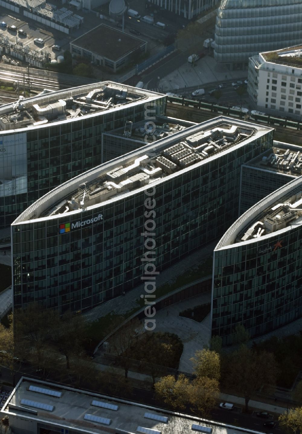 Aerial image Paris - Administration building of the company Microsoft France on Quai du President Roosevelt in Paris in Ile-de-France, France