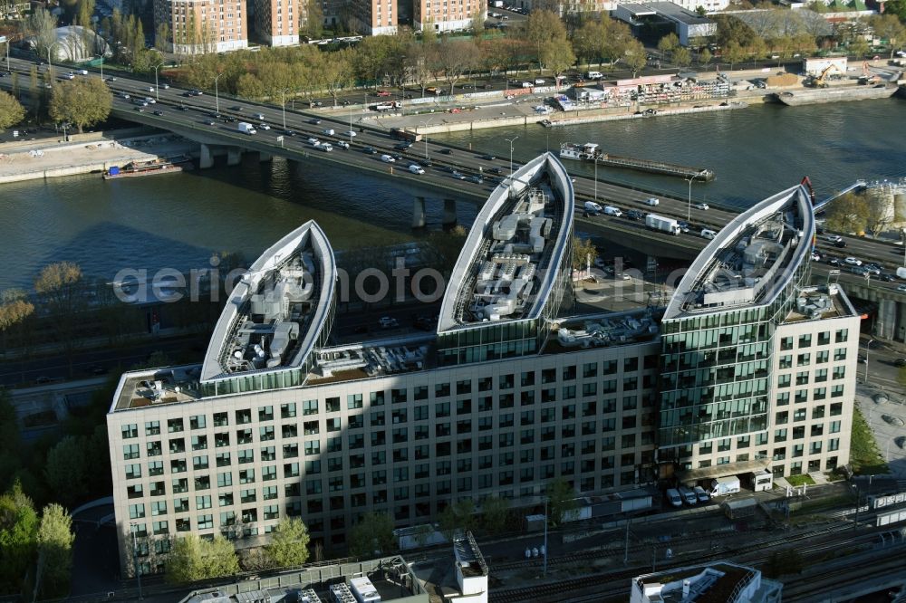 Aerial image Paris Issy-les-Moulineaux - Administration building of the company Microsoft France on Quai du President Roosevelt in Paris in Ile-de-France, France