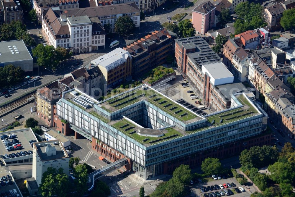 Mannheim from above - Administration building of the company MVV Energie AG - Stromversorgungsunternehmen in Mannheim in the state Baden-Wuerttemberg