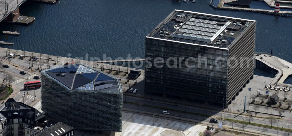 Kopenhagen from the bird's eye view: Administration building of the company Nykredit A/S on Kalvebod Brygge in Copenhagen in Denmark