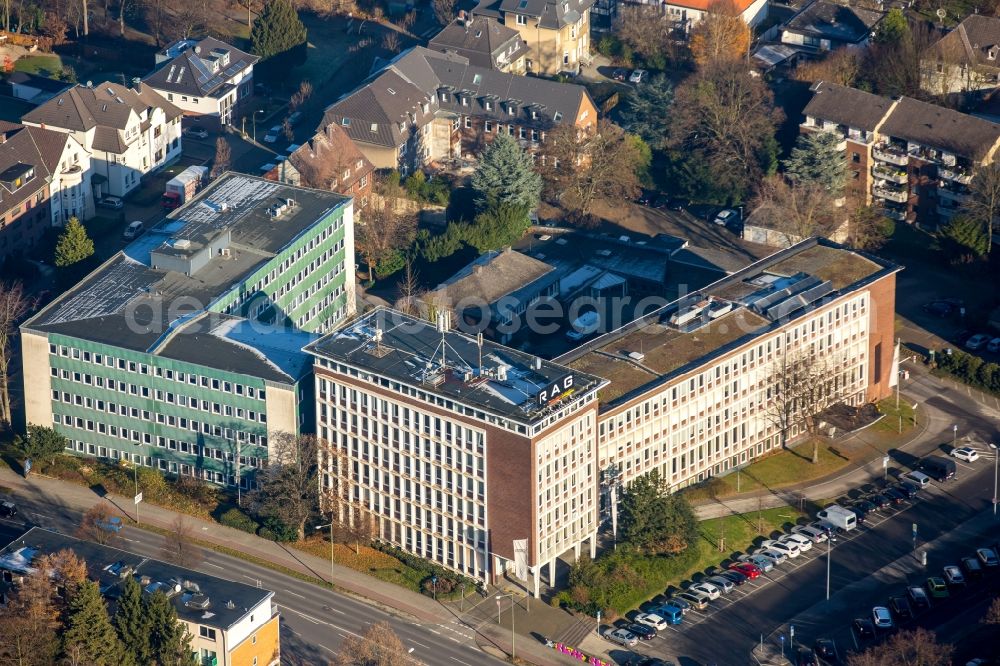 Bottrop from above - Administration building of the company RAG Ruhrkohle on place Gleiwitzer Platz in the district Stadtmitte in Bottrop in the state North Rhine-Westphalia