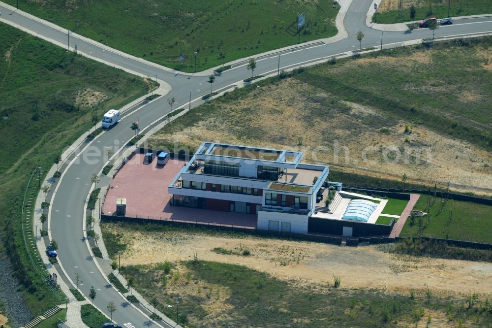 Zwenkau from the bird's eye view: Administration building of the company Saechsisches Seebad Zwenkau GmbH & CO. KG in Zwenkau in the state Saxony