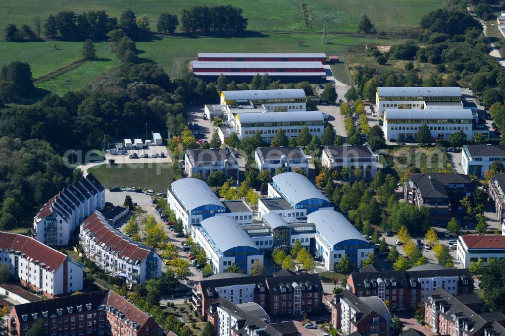 Aerial image Schwerin - Administration building of the company Stadtwerke Schwerin GmbH (SWS) on Eckdrift in Schwerin in the state Mecklenburg - Western Pomerania