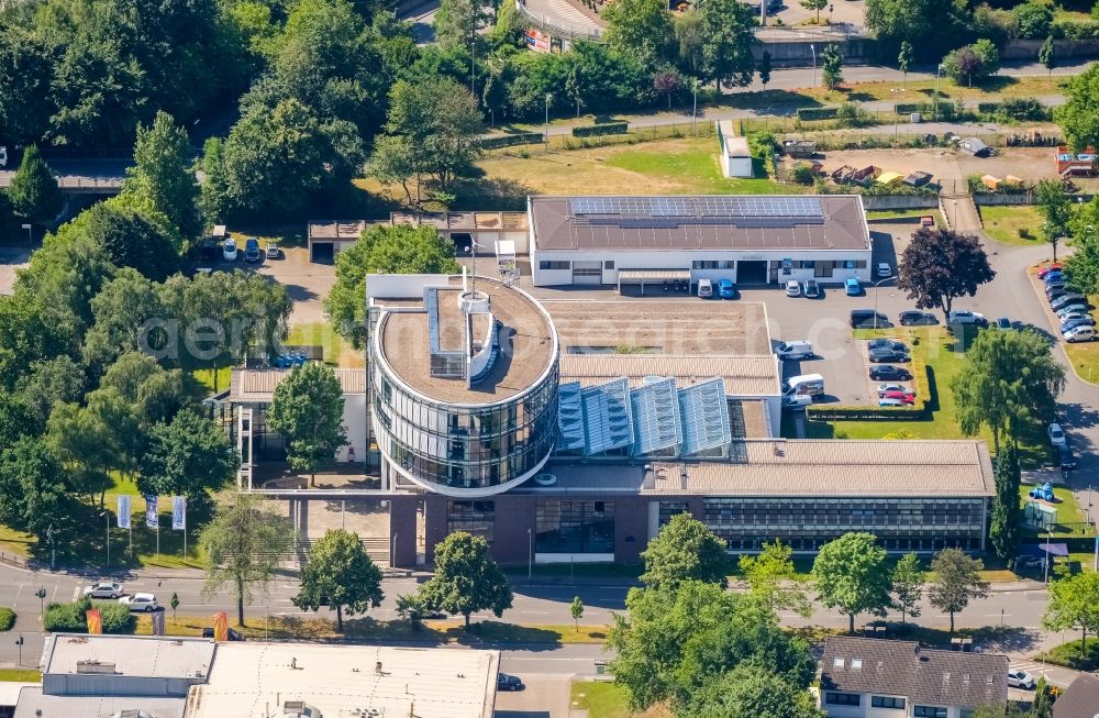 Witten from above - Administration building of the company Stadtwerke Witten GmbH on Westfalenstrasse in Witten in the state North Rhine-Westphalia, Germany