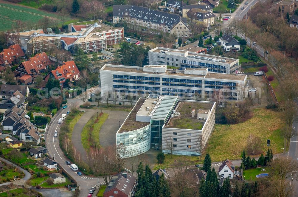 Aerial photograph Mülheim an der Ruhr - Administration building of the company T-Systems International GmbH on Parsevalstrasse in Muelheim an der Ruhr in the state North Rhine-Westphalia