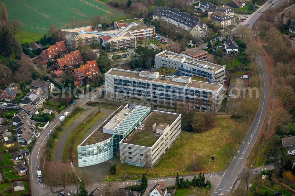 Mülheim an der Ruhr from above - Administration building of the company T-Systems International GmbH on Parsevalstrasse in Muelheim an der Ruhr in the state North Rhine-Westphalia