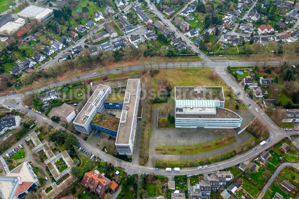 Aerial photograph Mülheim an der Ruhr - Administration building of the company T-Systems International GmbH on Parsevalstrasse in Muelheim an der Ruhr in the state North Rhine-Westphalia