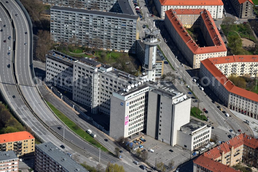 Kopenhagen from the bird's eye view: Administration building of the company TDC Telco on Borups Alle in Copenhagen in Denmark