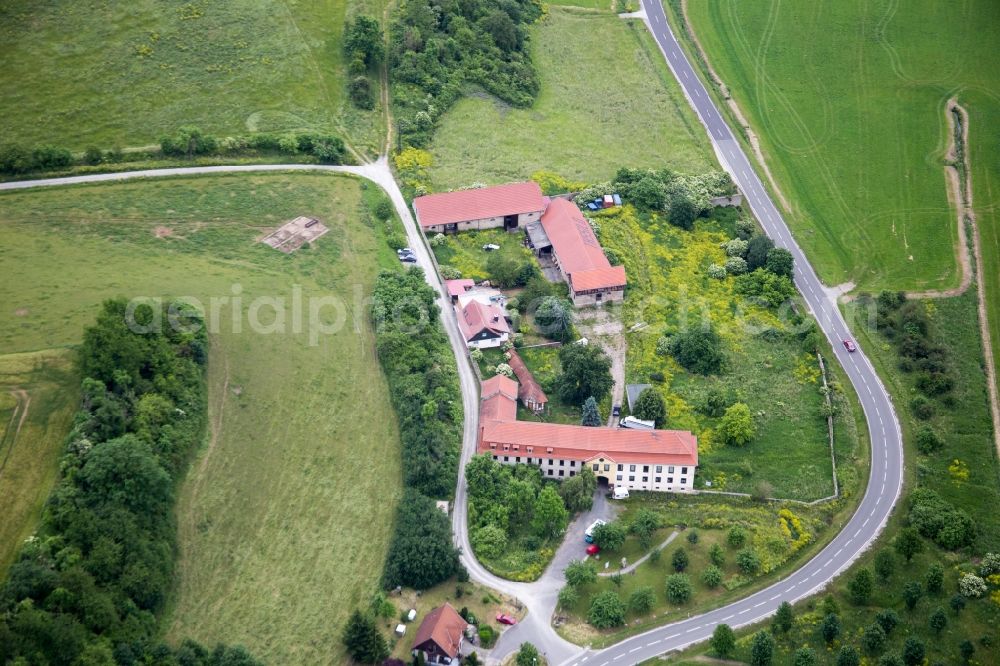 Obermaßfeld-Grimmenthal from the bird's eye view: Administration building of the company Thueringer Veteranendienst f.Klassiker auf Raedern GmbH in Obermassfeld-Grimmenthal in the state Thuringia, Germany